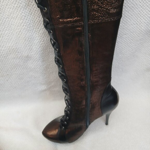 Over- the- knee tall stiletto leather boots. New and Unworn. - Picture 5 of 7